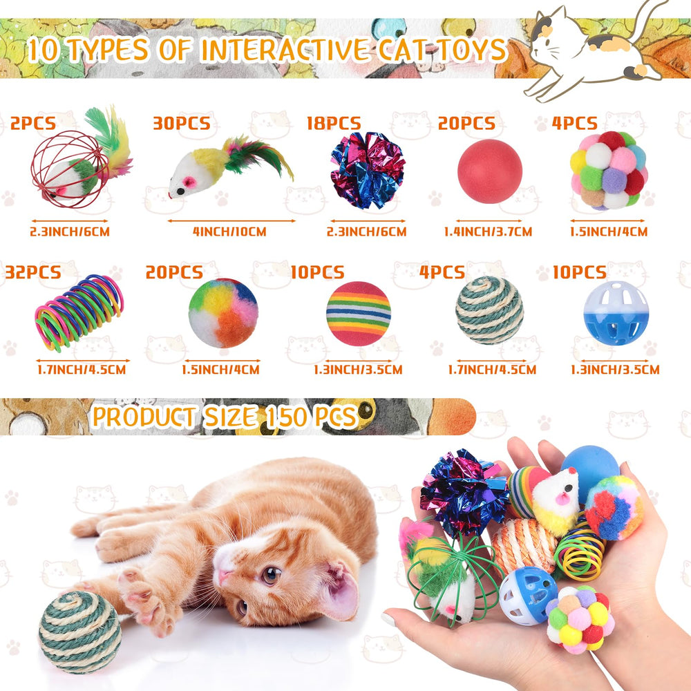 Shappy plush balls and bright toys for interactive kitten play.