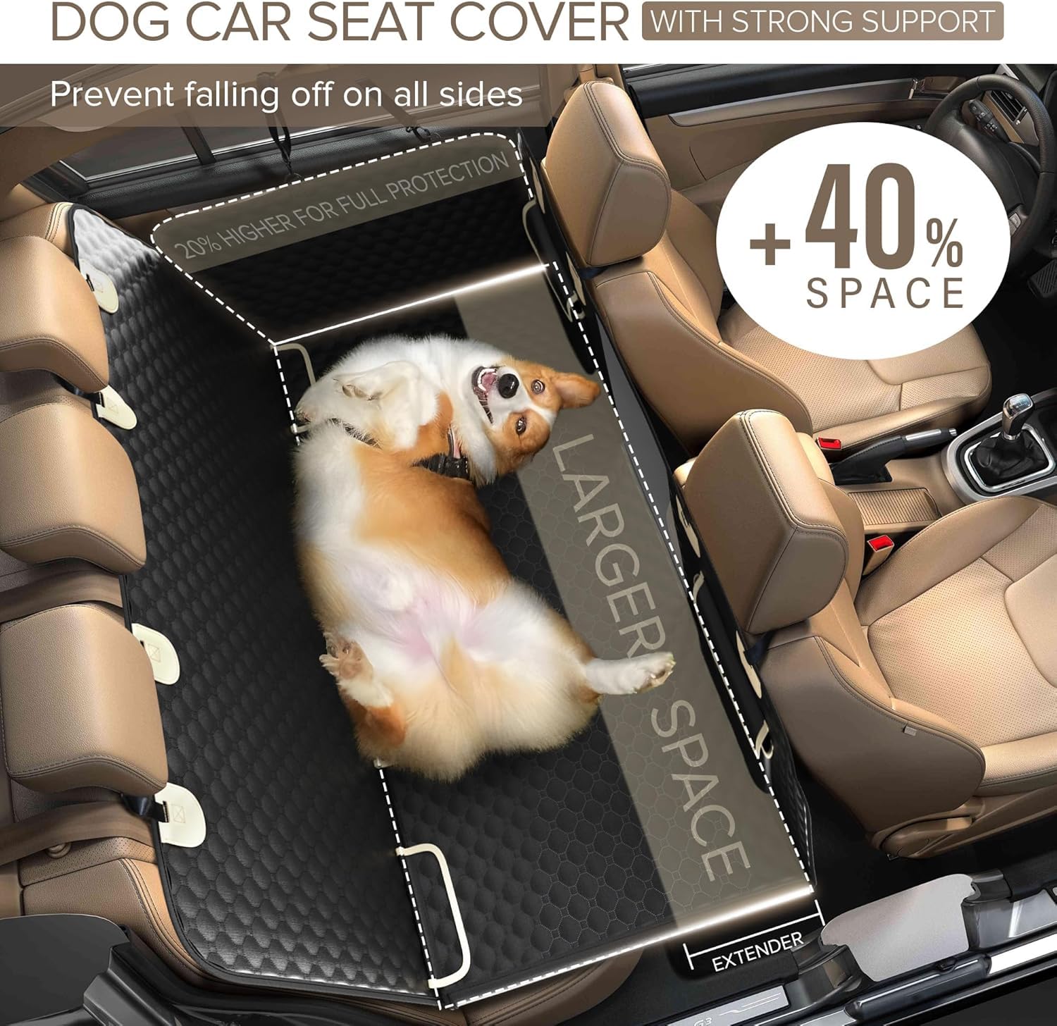 SHARLOVY heavy-duty dog car seat cover protects upholstery from spills and scratches.