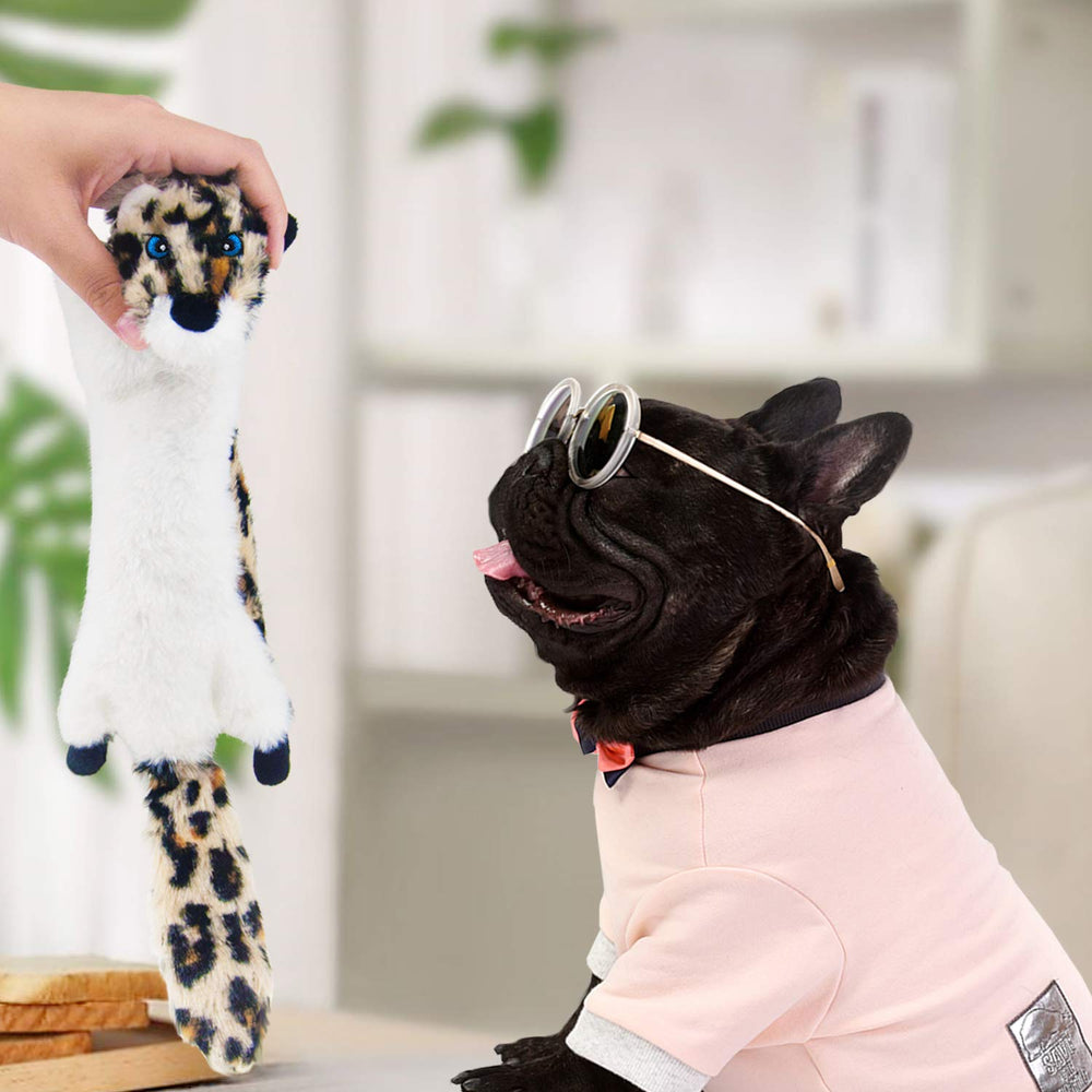 SHARLOVY leopard dog toy with two squeakers for attention-grabbing fun