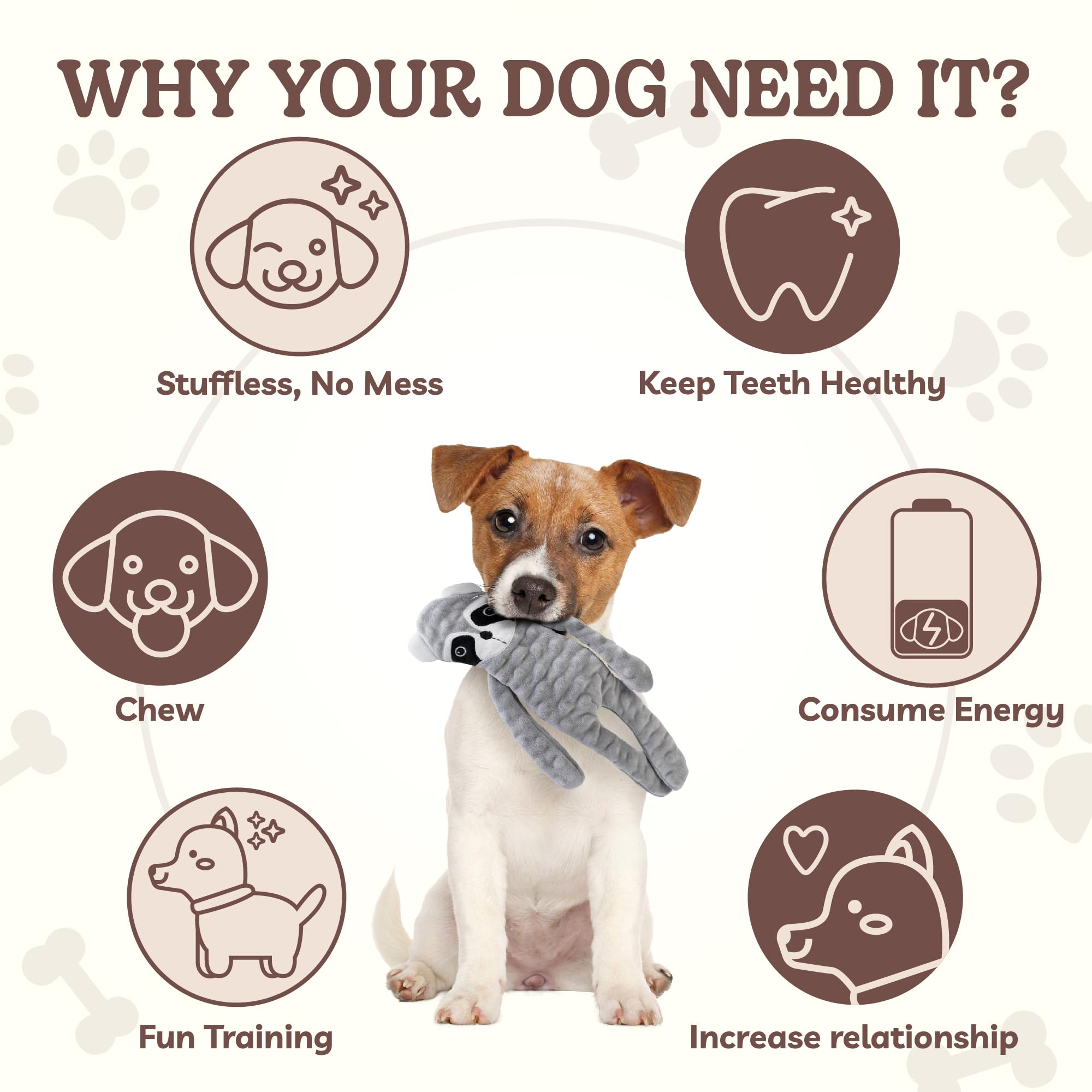 SHARLOVY No Stuffing Toy embroidered-eyes for safe, mess-free chewing.