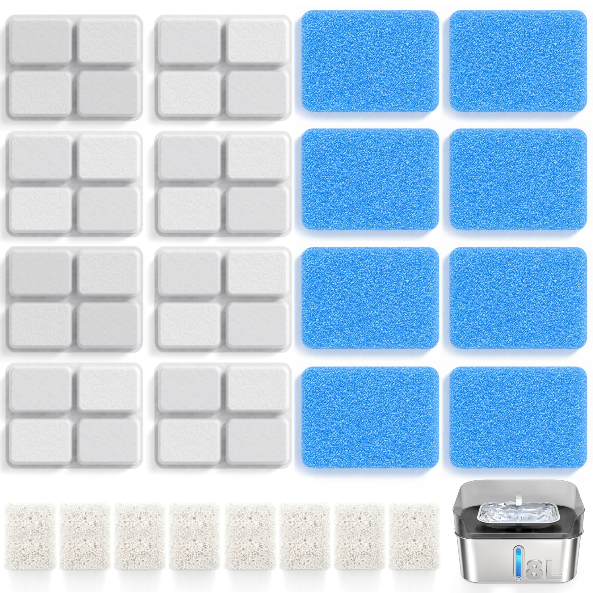SHARLOVY W10 Pro filter-kit with eight pre-filter sponges captures hair and debris