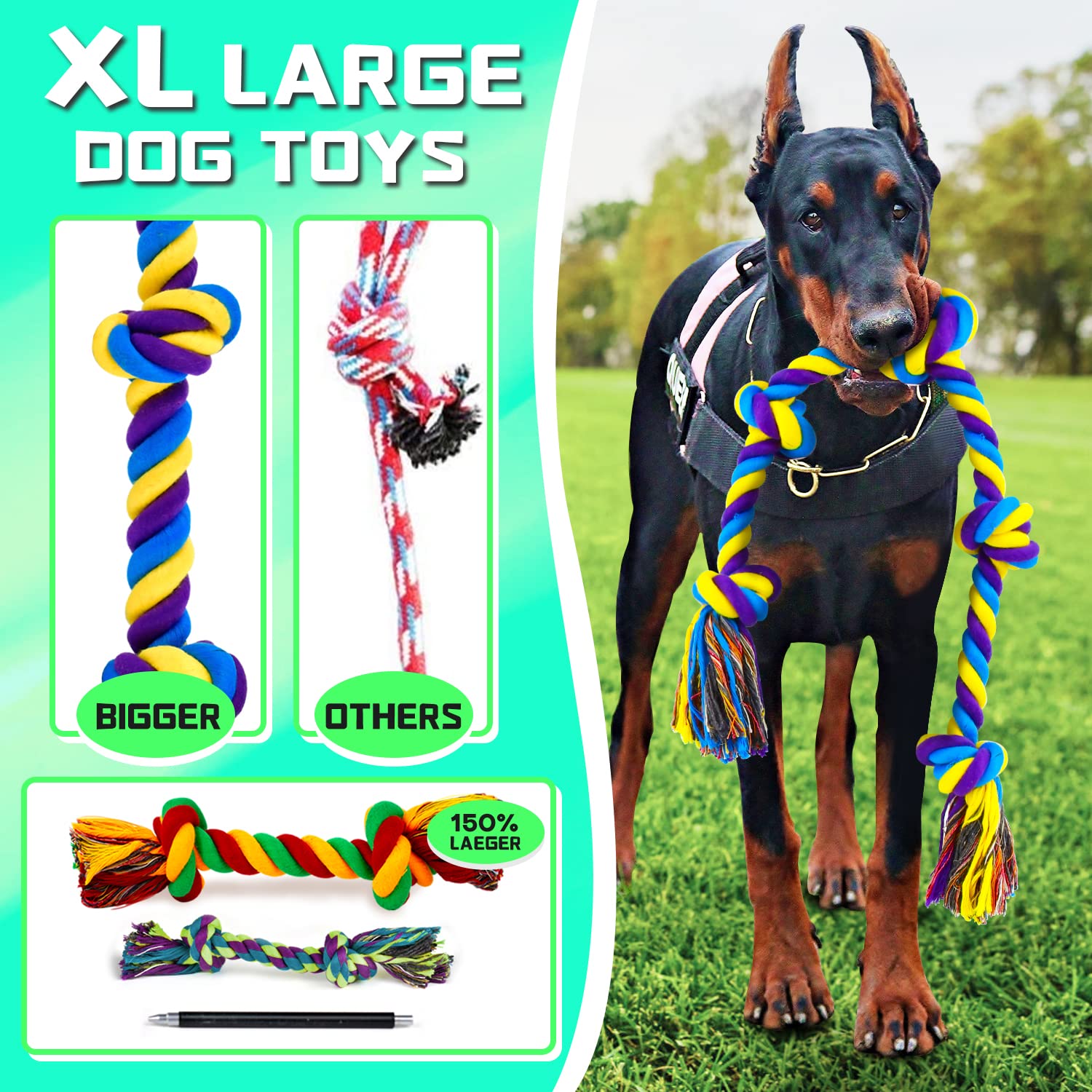 SHARLOVY XL rope ball chew toy designed for fetch and chew sessions.