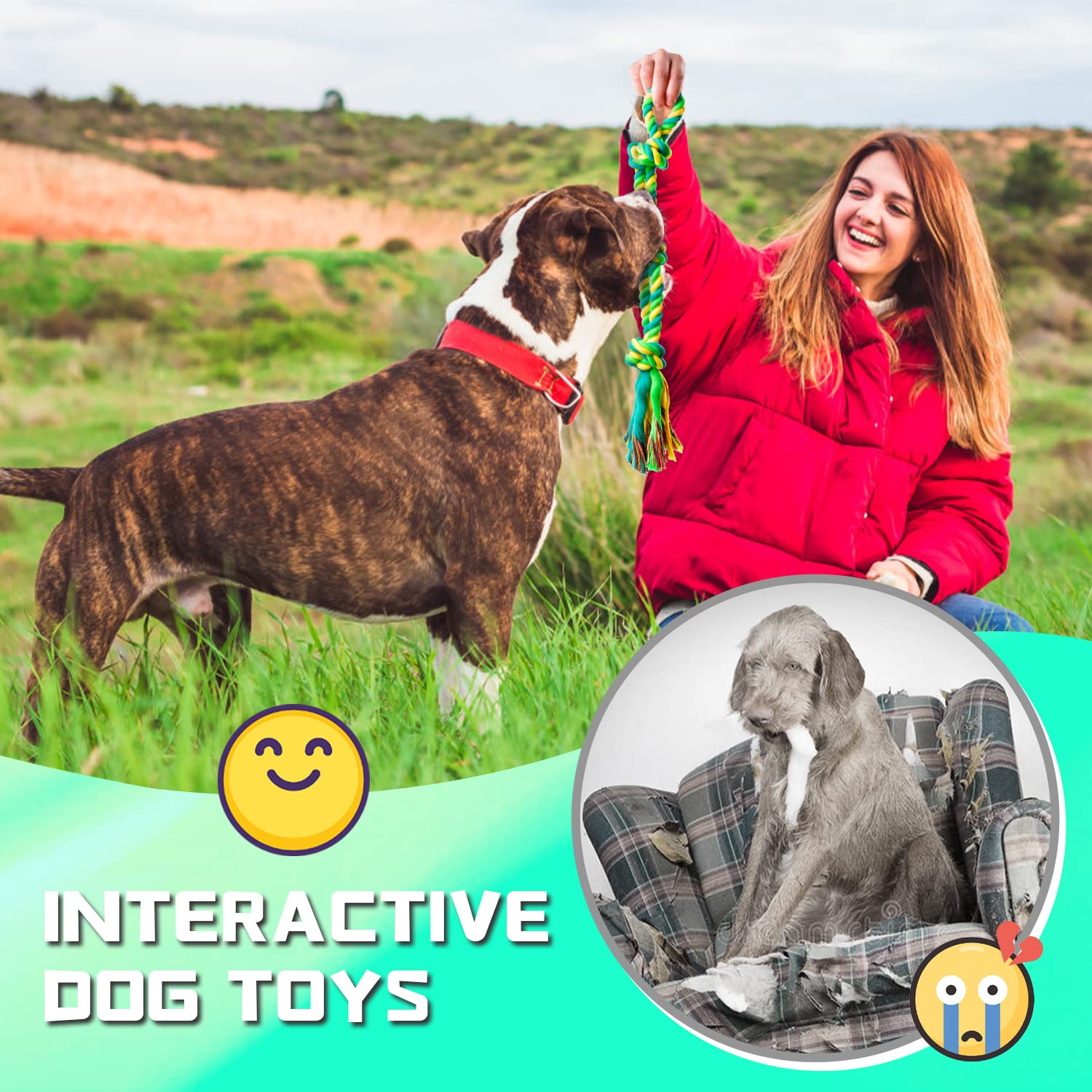 SHARLOVY XL durable tug toy set for heavy chewers.