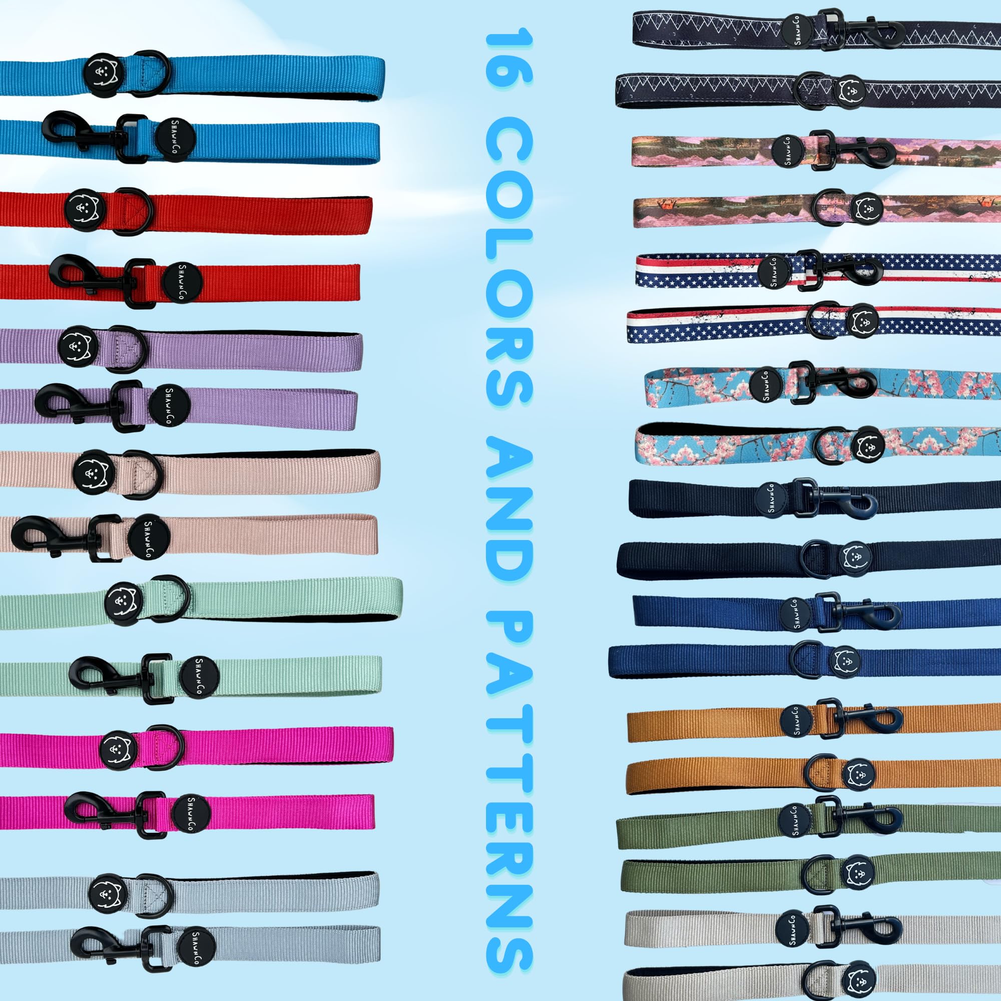 Two sizes and multiple colors to fit different dogs and styles.