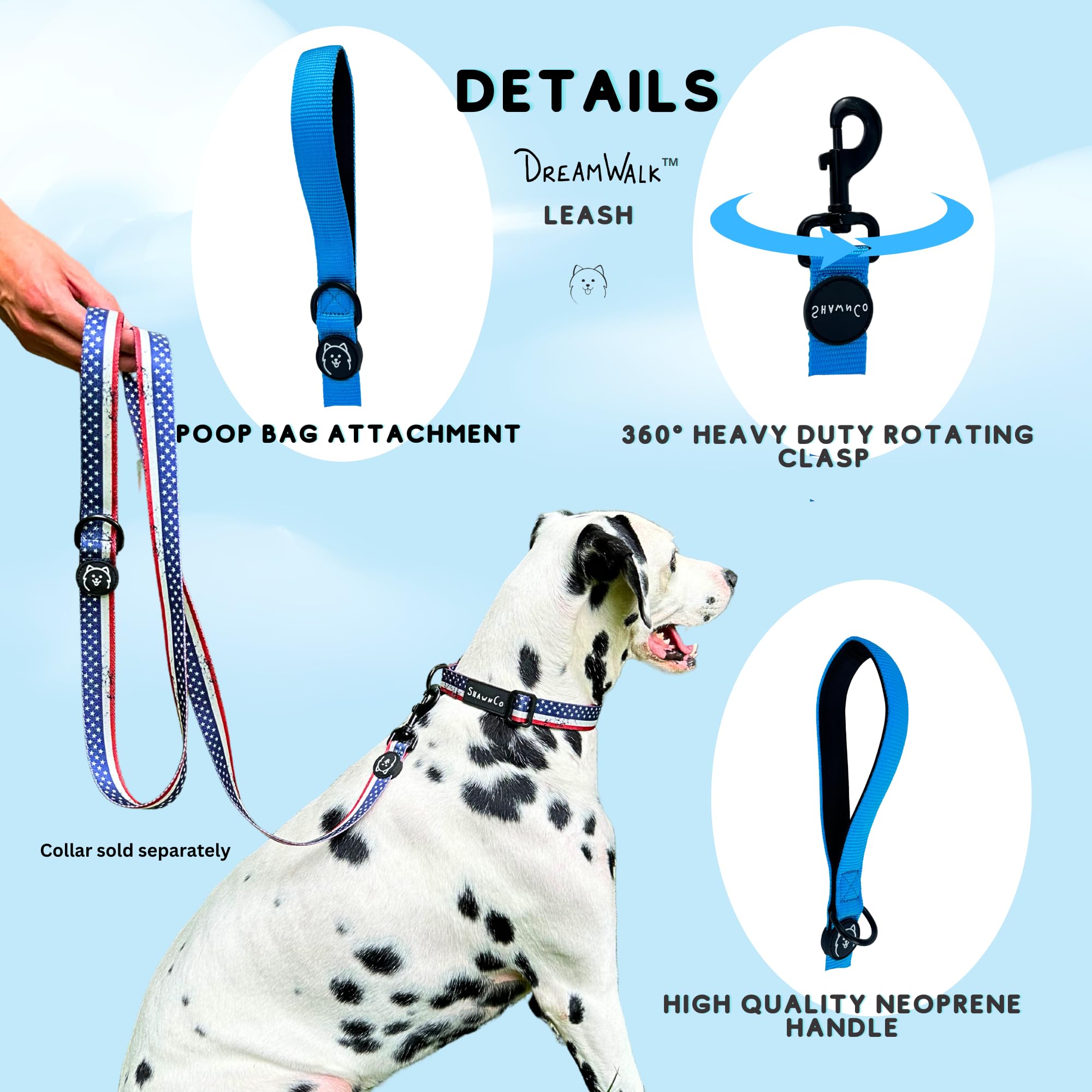 Sturdy neoprene-lined handle on the ShawnCo leash for comfortable grip.