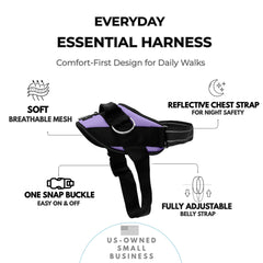 ShawnCo Essential Harness with reflective chest strap for safer visibility day and night.