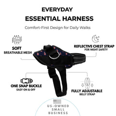 ShawnCo no-pull harness reduces pulling and chafing with multiple attachment points.