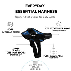 ShawnCo Essential Harness features reflective chest strap for visible nighttime walking.