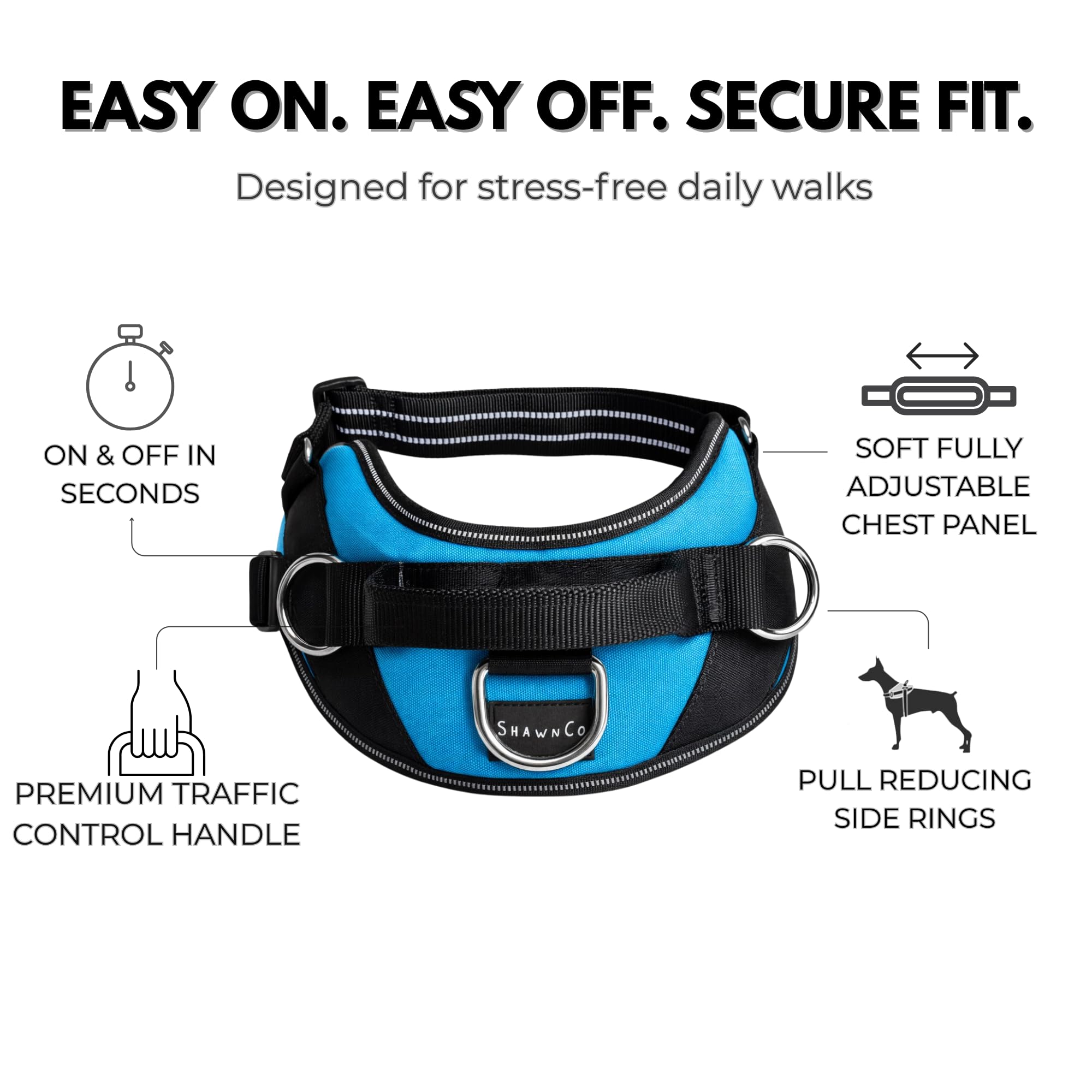 Reflective chest strap and trim boost visibility for day and night safety.