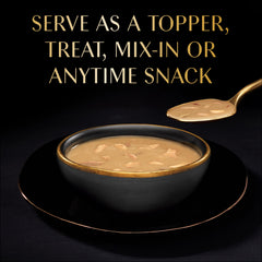 Cat food toppers view showing Sheba Bisque Lickable added to meal.