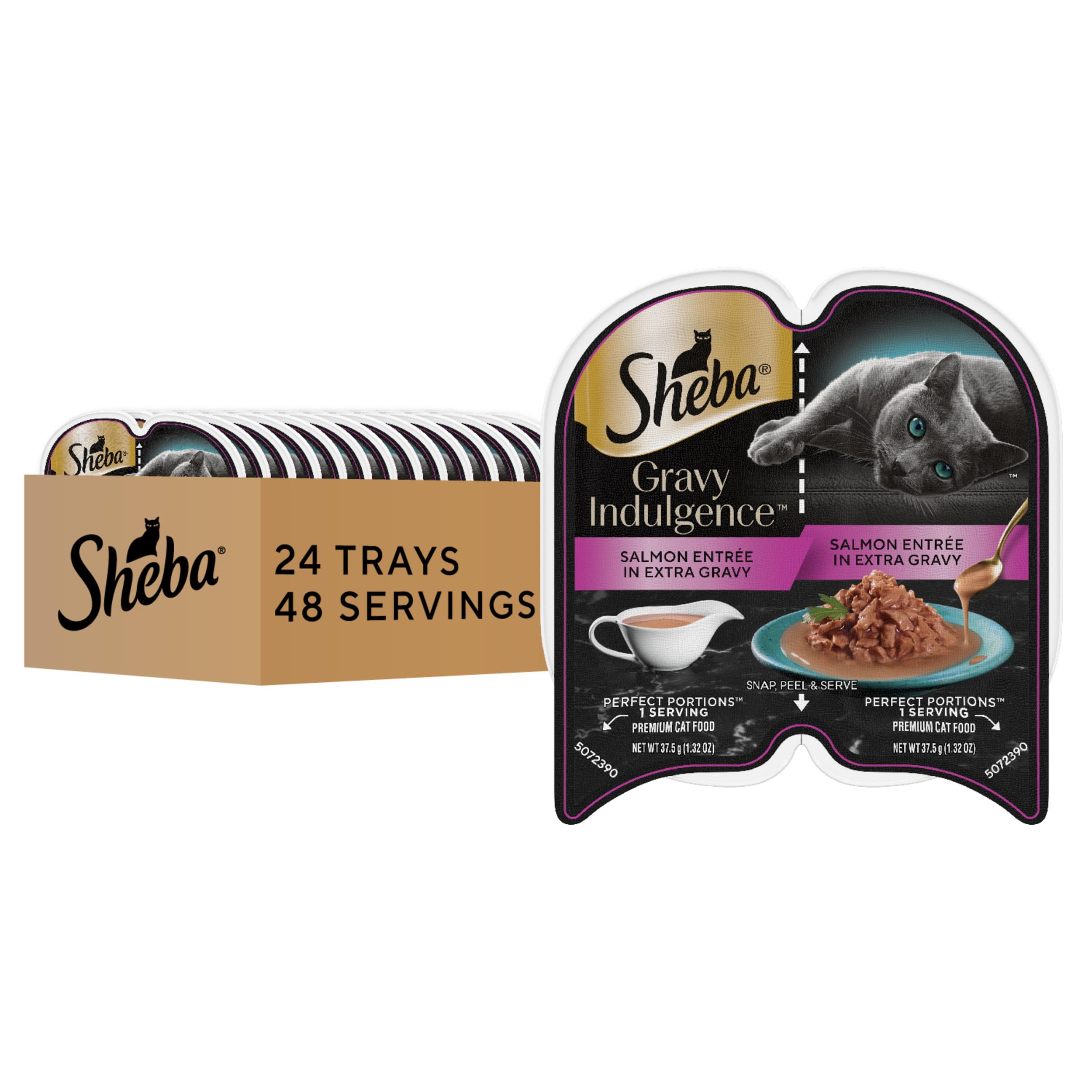 Sheba Gravy Indulgence salmon-entree twin-pack packshot showing extra gravy for hydration