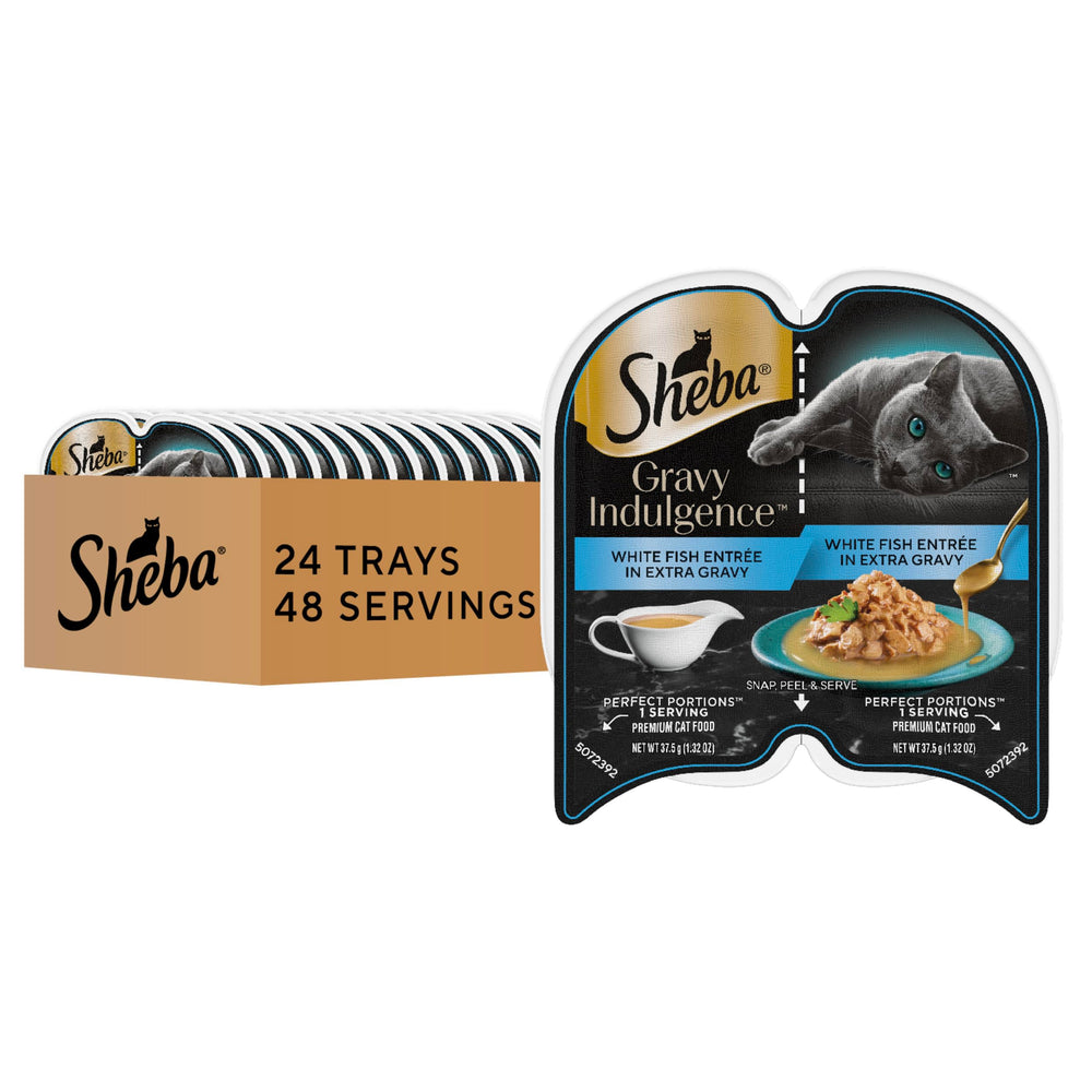 Sheba Gravy Indulgence white fish entree in extra gravy served in a bowl to hydrate.