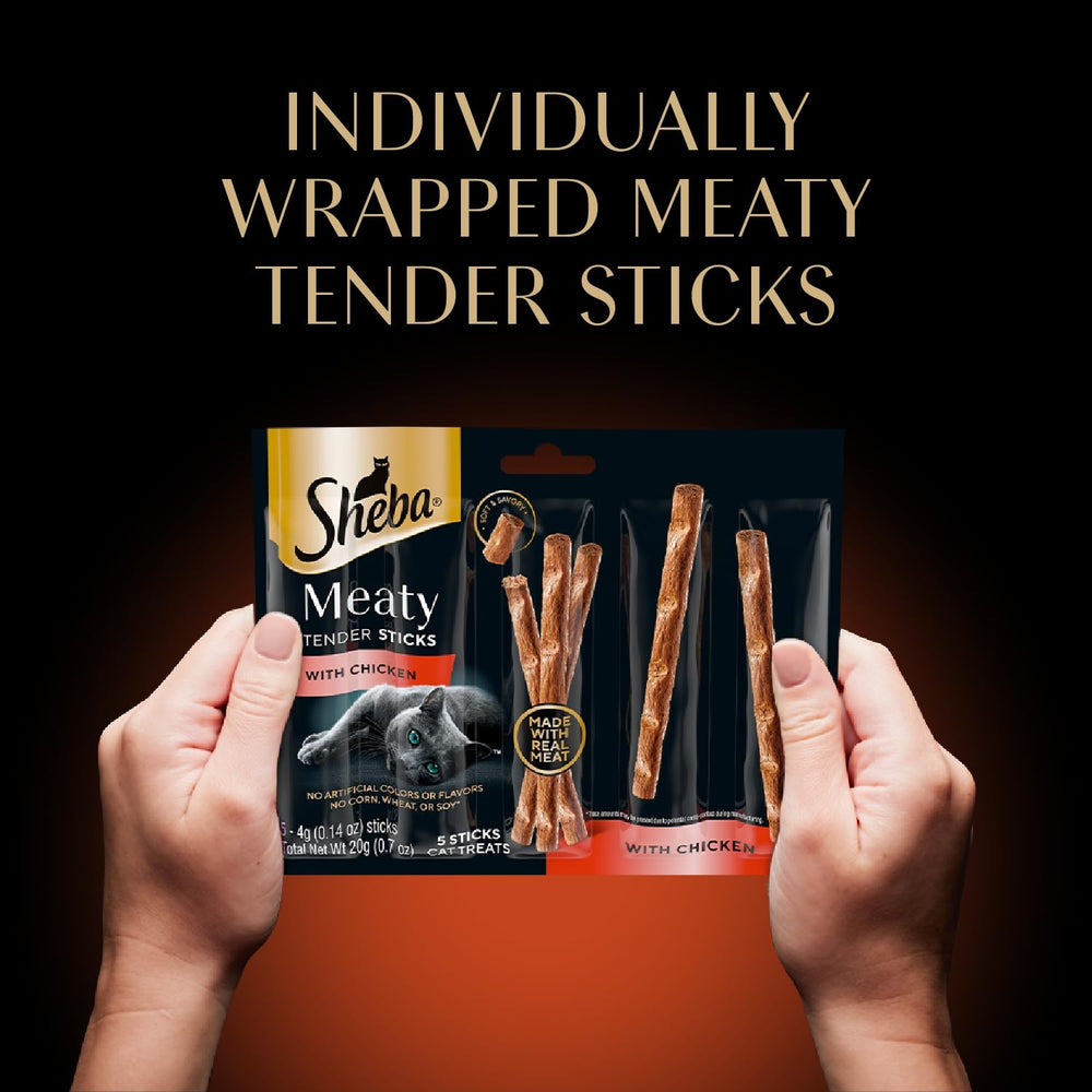 Sheba Meaty Tender Sticks cat snack served in bowl for easy sharing.