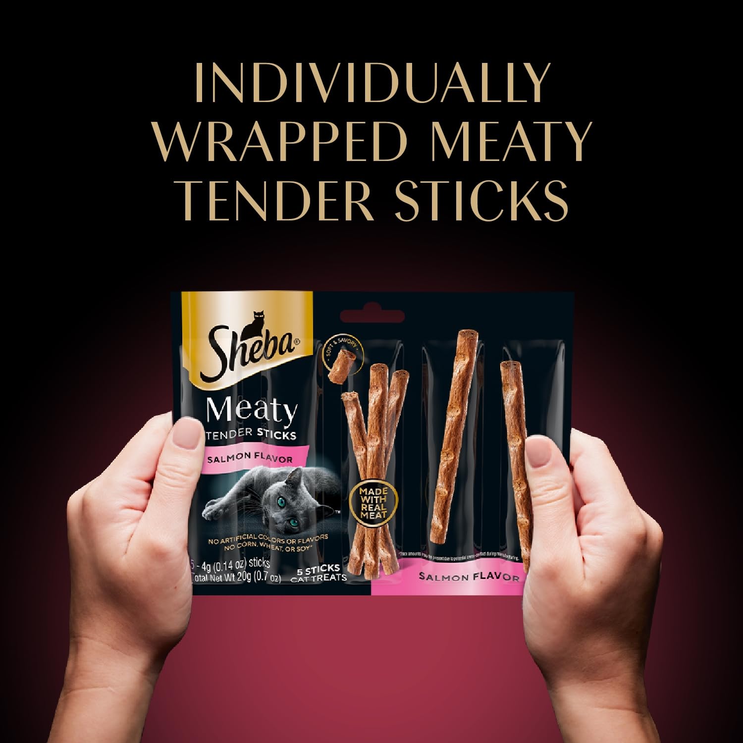 Sheba salmon-flavored sticks offer variety and flavor for cats.