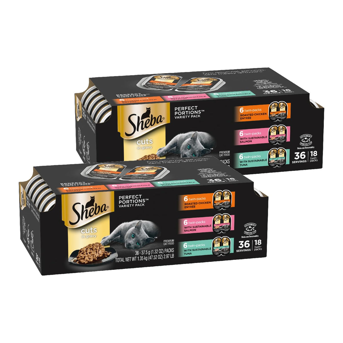 Sheba Perfect Portions roasted chicken entree in gravy, delivering moisture and flavor.