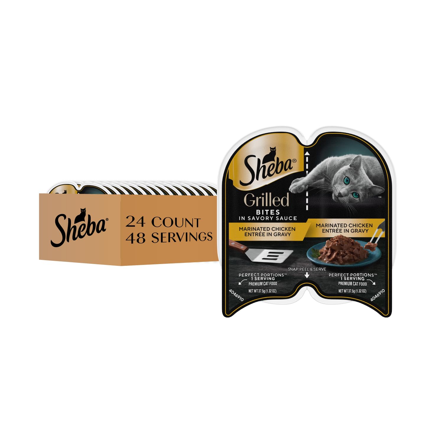Sheba Perfect Portions grilled bites in savory sauce for adult cats.