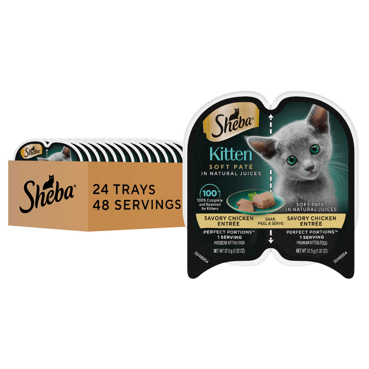 Sheba Perfect Portions kitten pate with chicken in a tray for growth.