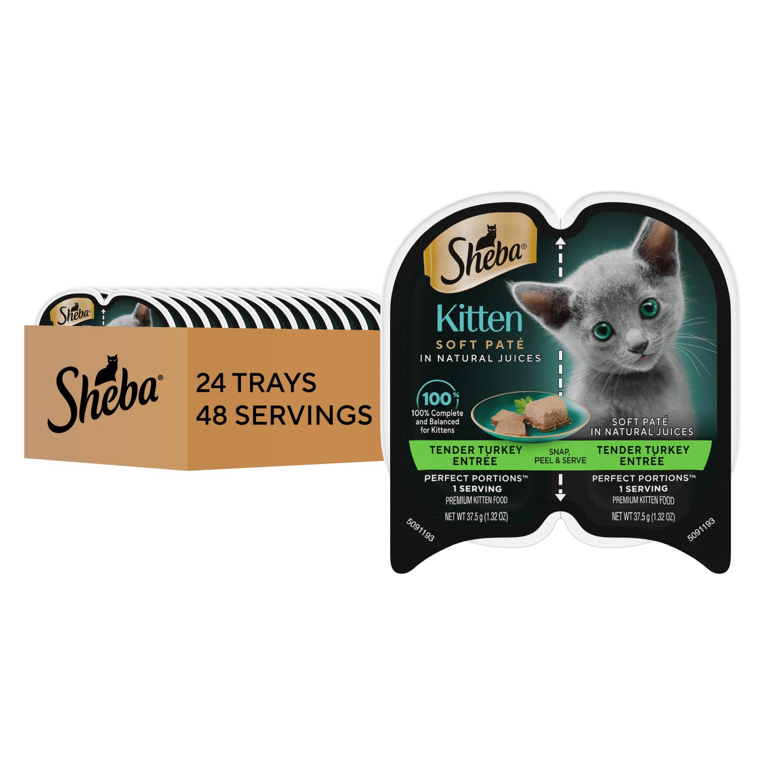 Sheba Perfect Portions kitten turkey pâté in twin-pack trays for easy servings