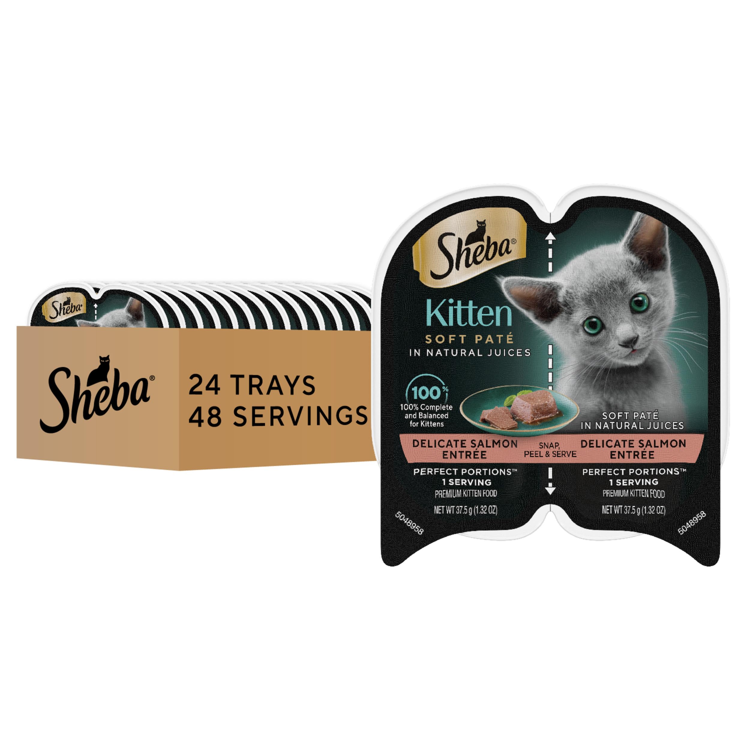 Sheba Perfect Portions kitten wet food salmon pâté tray for fresh portions.