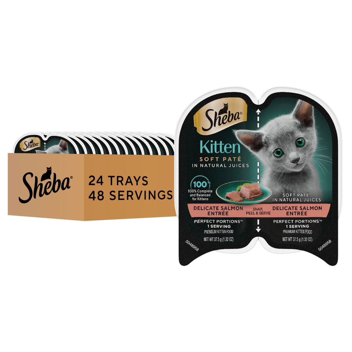 Sheba Perfect Portions kitten wet food salmon pâté tray for fresh portions.
