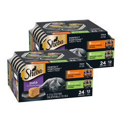 Sheba Perfect Portions chicken entree pate in twin-pack trays for protein-rich meals.