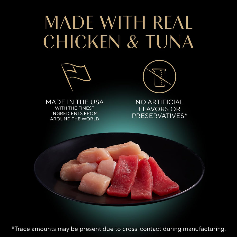 Sheba Perfect Portions pate chicken tuna tray highlighting real meat flavor.