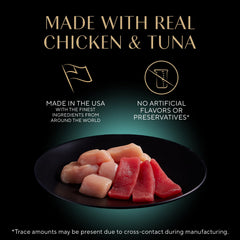 Sheba Perfect Portions pate chicken tuna tray highlighting real meat flavor.
