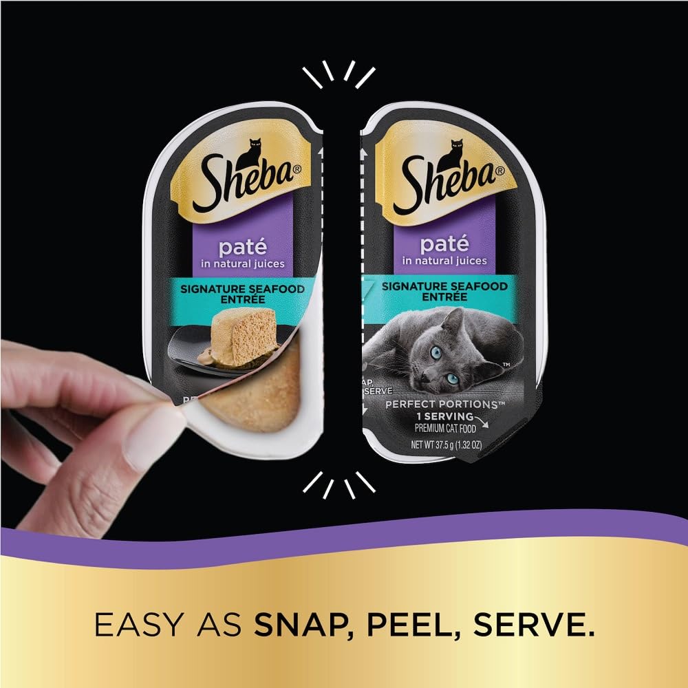 Sheba Perfect Portions Pate close-up texture reveals a smooth, protein-rich surface.