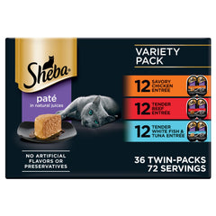 Sheba Perfect Portions Pate savory chicken tray supports protein-rich meals for adult cats.