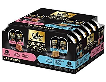 Sheba Perfect Portions salmon tray showing two servings for easy portion control.