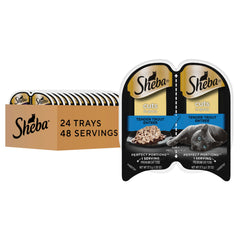 Sheba Perfect Portions Trout Entree packaging highlights convenient single serve portions for easy daily feeding.