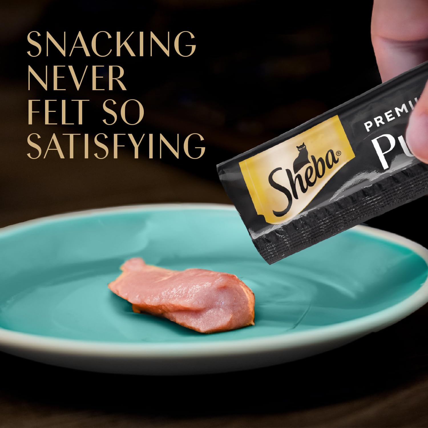 Sheba Premium Puree Roasted Chicken single-serve tube ideal for on-the-go rewards