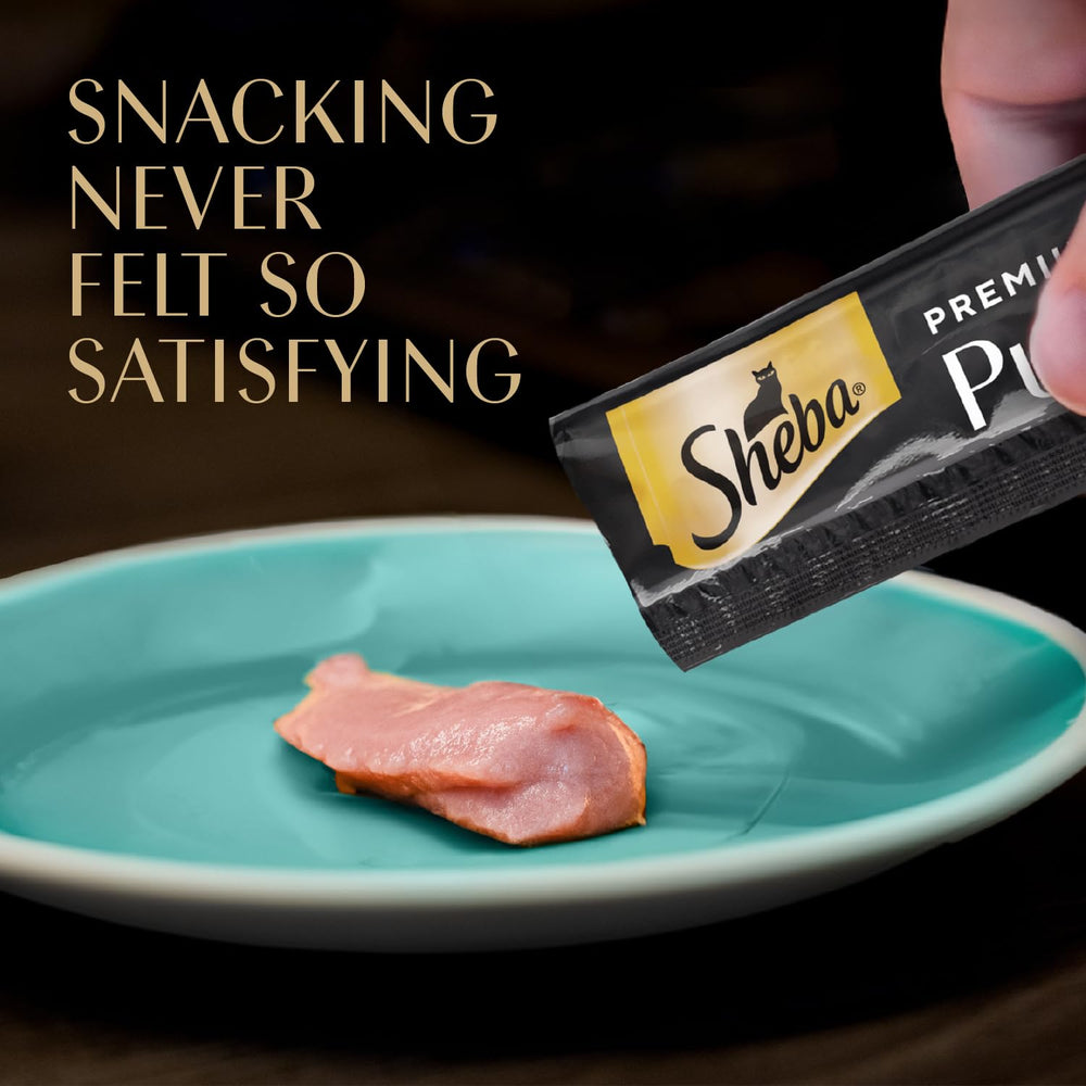 Sheba Premium Puree Roasted Chicken single-serve tube ideal for on-the-go rewards