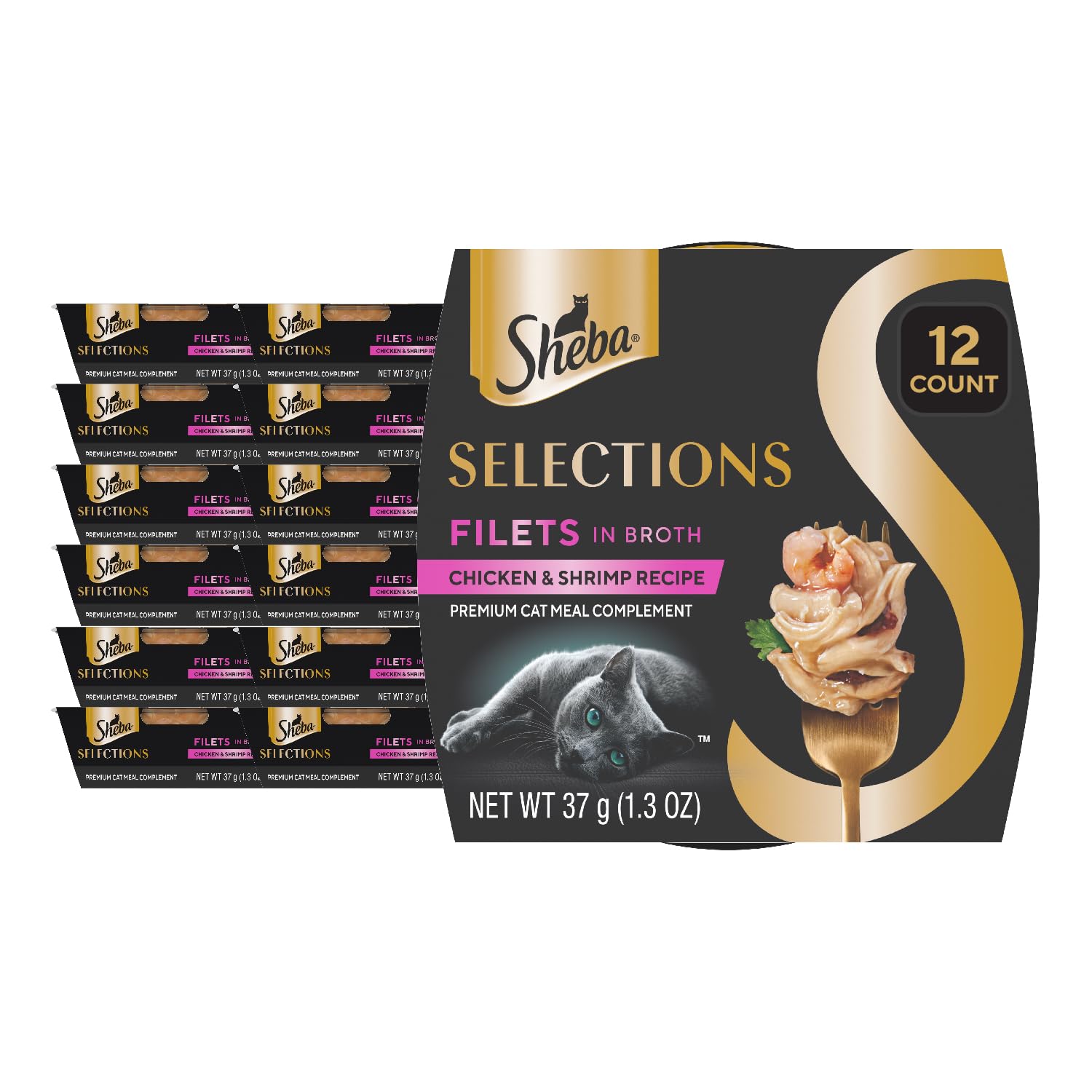 Sheba Selections Filets in Broth cups with chicken and tuna, a tasty topper.