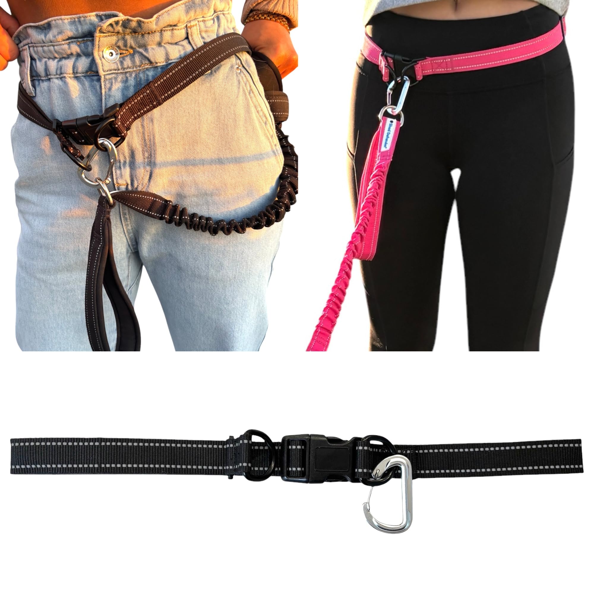 Shed Defender hands free belt with carabiner for secure leash integration during walks.