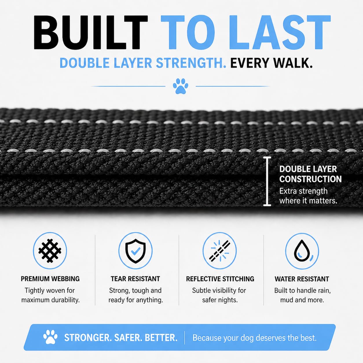Shed Defender reflective stitching improves nighttime visibility during walks.