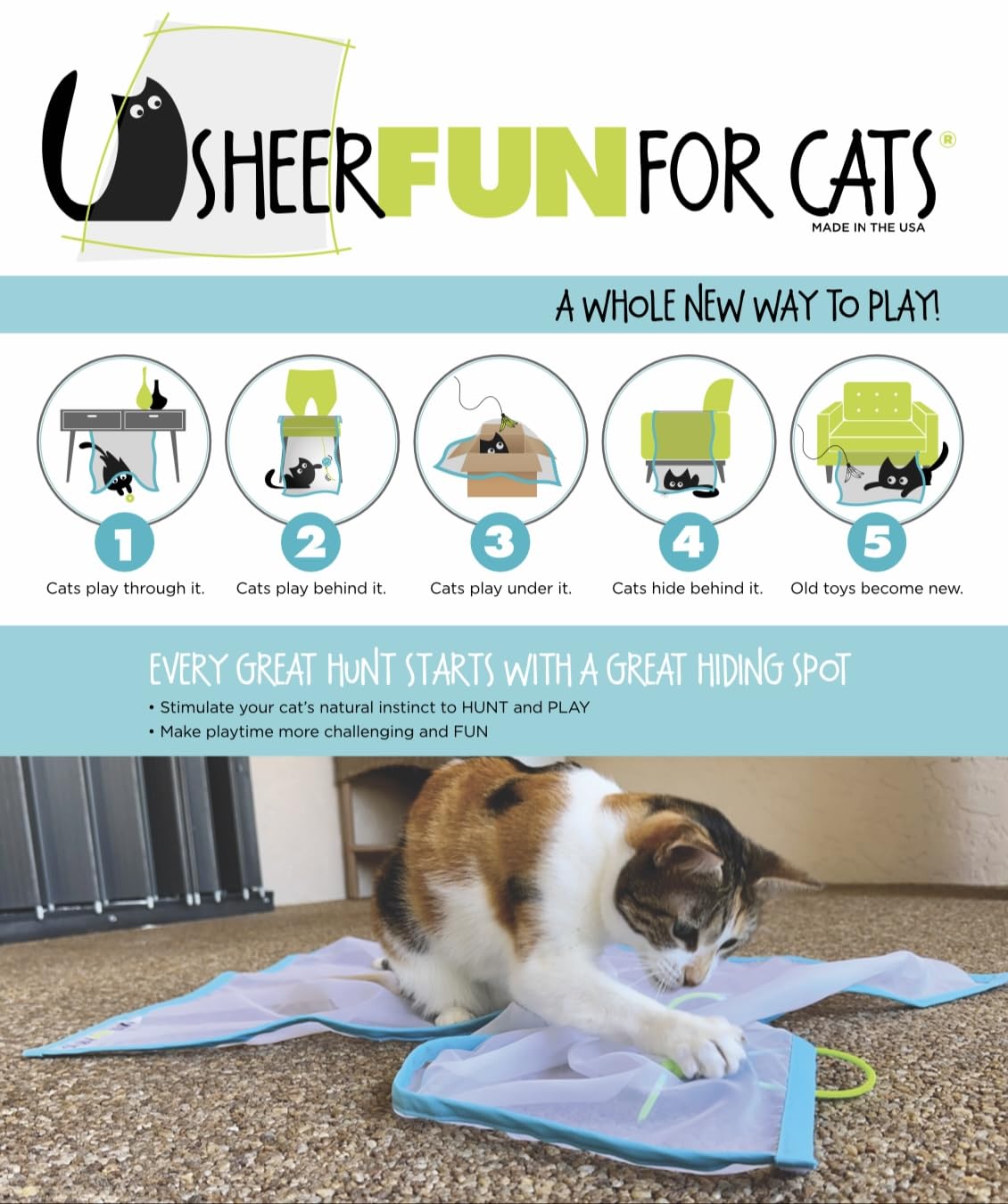 Velcro corners on the Sheer Fun For Cats toy for quick, secure setup.