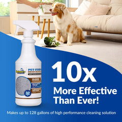 Sheiner's Pet Stain Remover label close-up emphasizes safe, non-toxic solution for homes with pets.