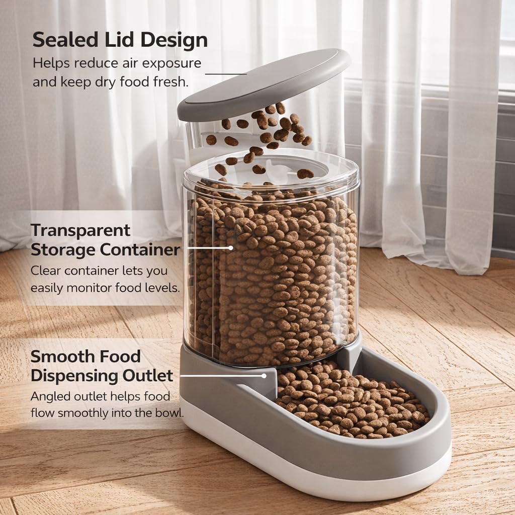 ShelyMoon Gravity Feeder wide anti-tip base keeps it steady.