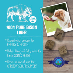Shepherd Boy Farms bison liver freeze-dried treat pieces closeup, rich protein for training.