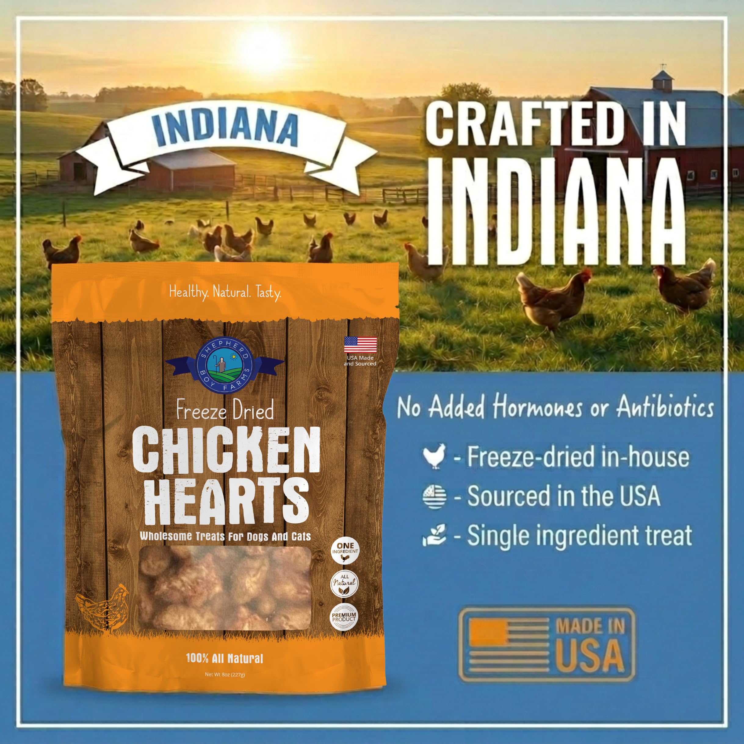 Shepherd Boy Farms chicken heart pieces provide single-ingredient nutrition for picky eaters.
