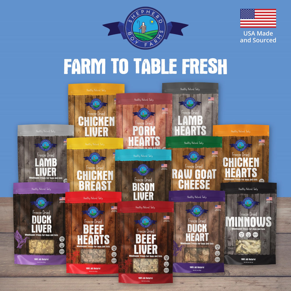 Shepherd Boy Farms freeze-dried chicken hearts training-use concept
