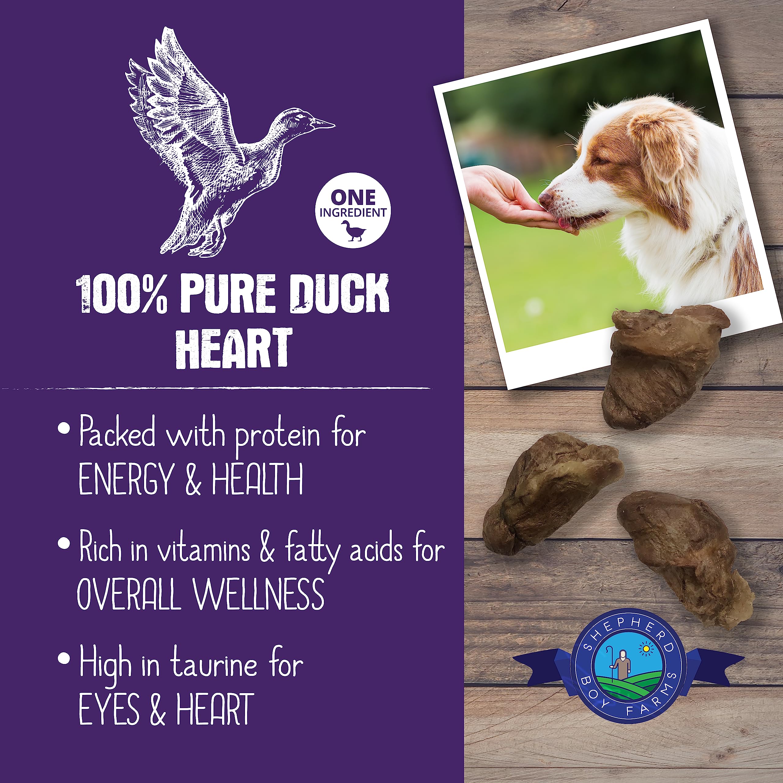 Freeze-dried duck heart snacks from Shepherd Boy Farms, crisp texture