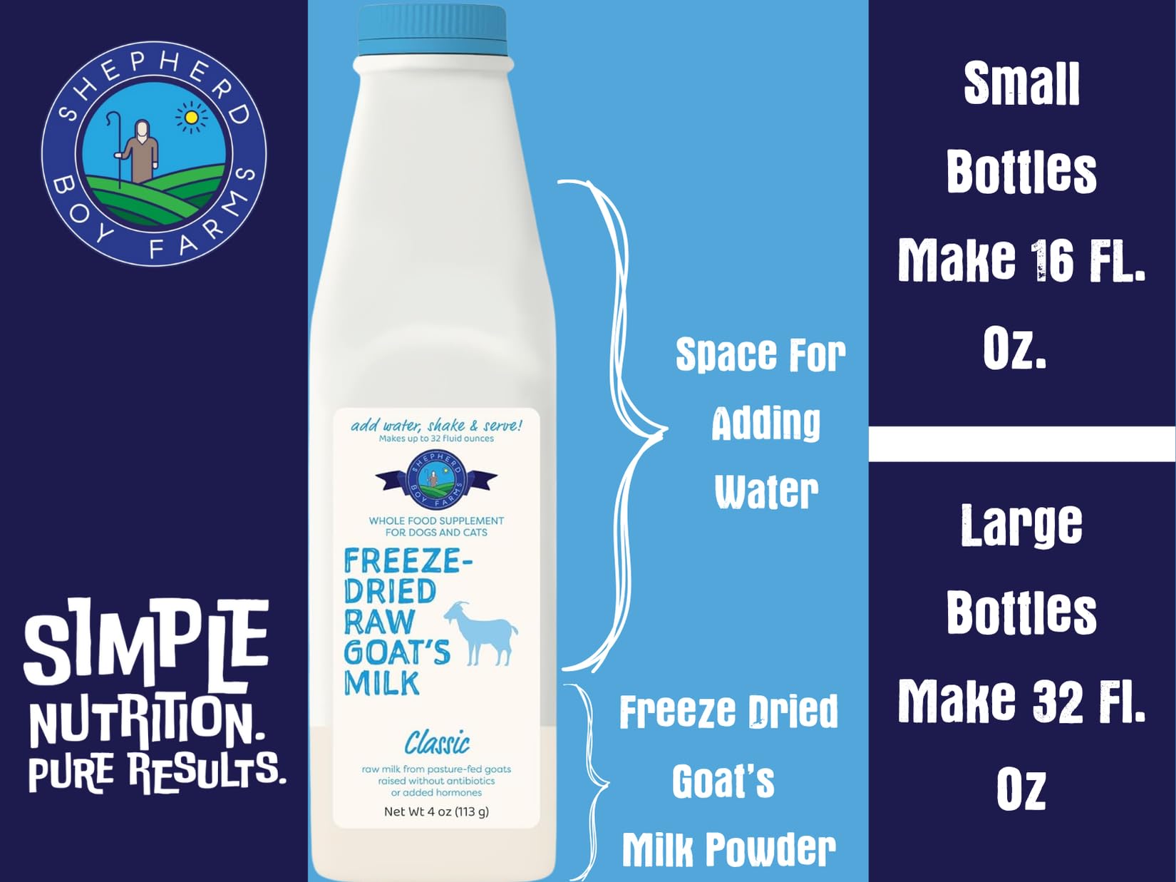 Shepherd Boy Farms probiotic goat milk bottle close-up.