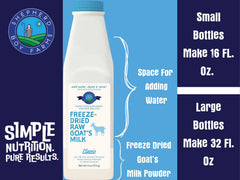 Shepherd Boy Farms probiotic goat milk bottle close-up.