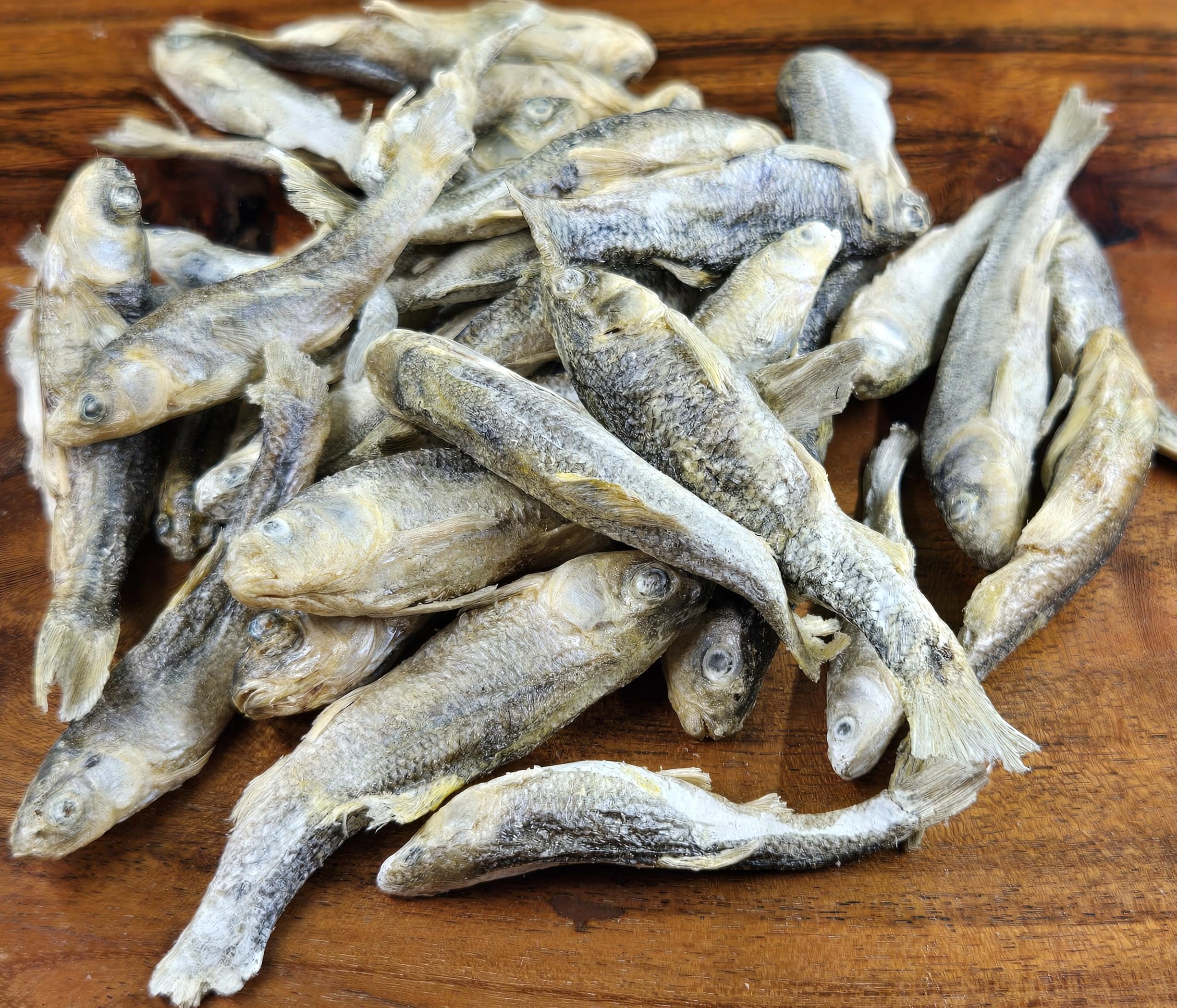 Shepherd Boy Farms minnow treat closeup shows crisp texture and natural flavor