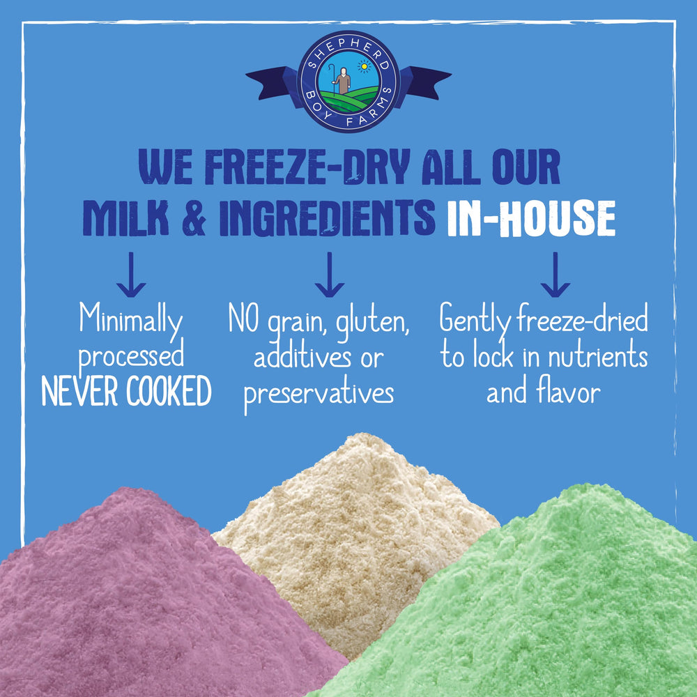 Shepherd Boy Farms protein-rich goat milk for pets.