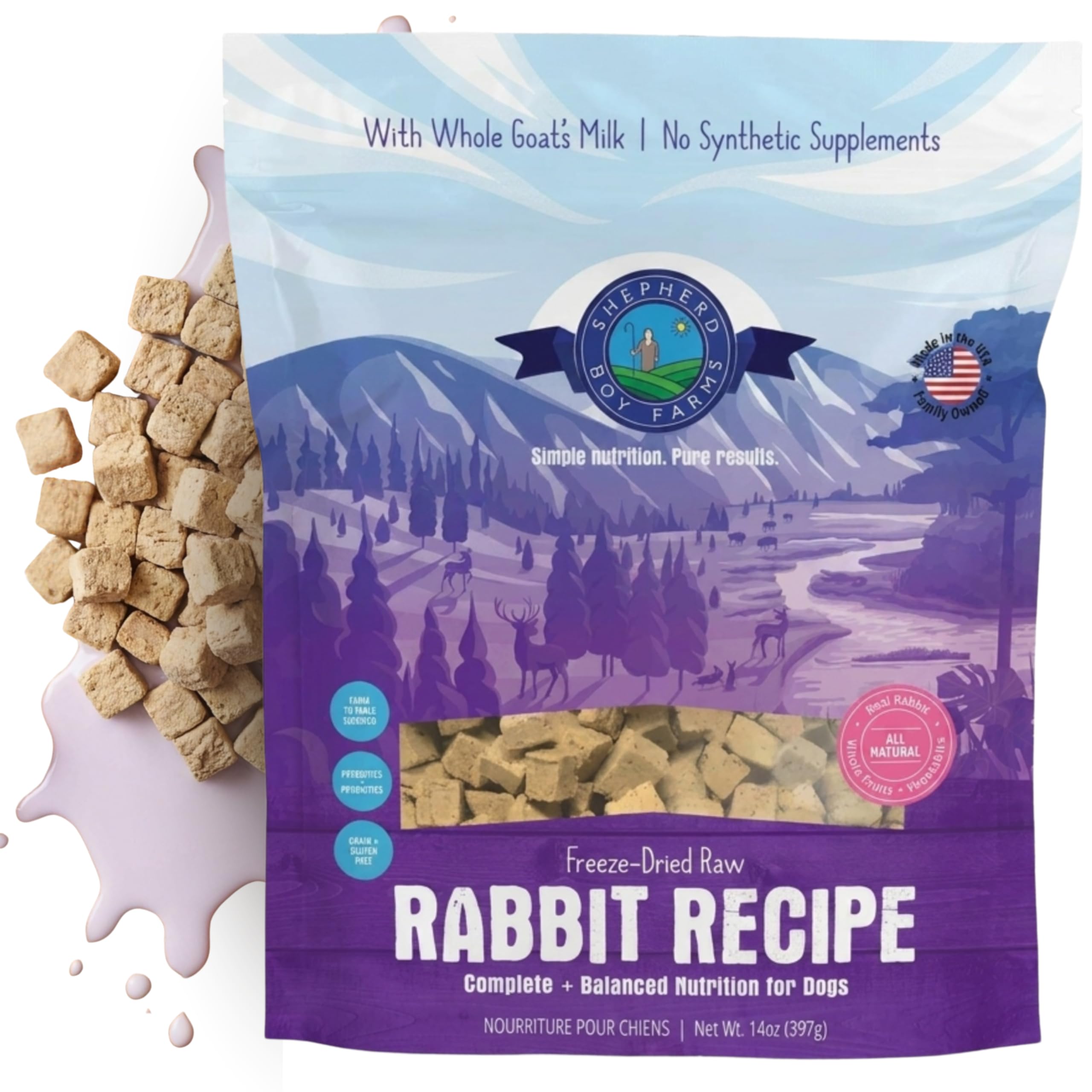 Shepherd Boy Farms Rabbit Recipe freeze dried dog food in bowl supports sensitive stomachs