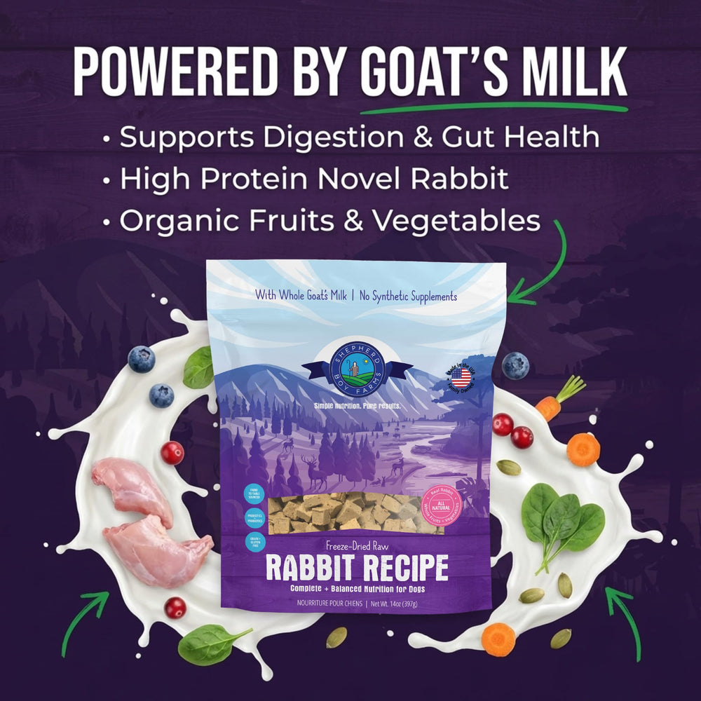 Shepherd Boy Farms Rabbit Recipe with goat milk promotes gentle digestion