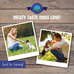 Shepherd Boy Farms training rewards shown with excited dog.